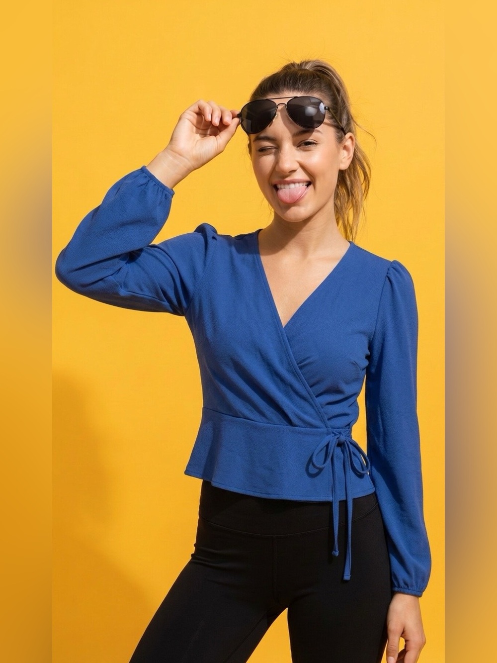 Olive & Oak Royal Blue Wrap Peplum Blouse
